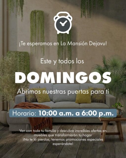 Este y todos los domingos te esperamos en la mansión Dejavu en un horario de 10:00 am a 6:00 pm😉
Ven y enamorate de oportunidades irresistibles 🥰🥰 disfruta de la calidad en muebles que mereces en la mansión Dejavu tenemos de todo para ti🤩
Todos los precios incluyen ITBMS
Pieza única / oferta validar hasta agotar la existencia
Visítanos en:📍entre la Av. Federico Boyd y Calle 50, Diagonal al Scotiabank, frente a la Fundación Gabriel Lewis Galindo.
Y CONTÁCTANOS a los 📞
Nicole 📲 +507 6948-4846
Edgardo 📲 +507 6944-6091
Anabel 📲 +507 6553-7970
Héctor 📲 +507 6833-1738
#muebles #mueblesconhistoria #panama #decoracion casas furniture decoration pty muebleriapanama mueblespanama