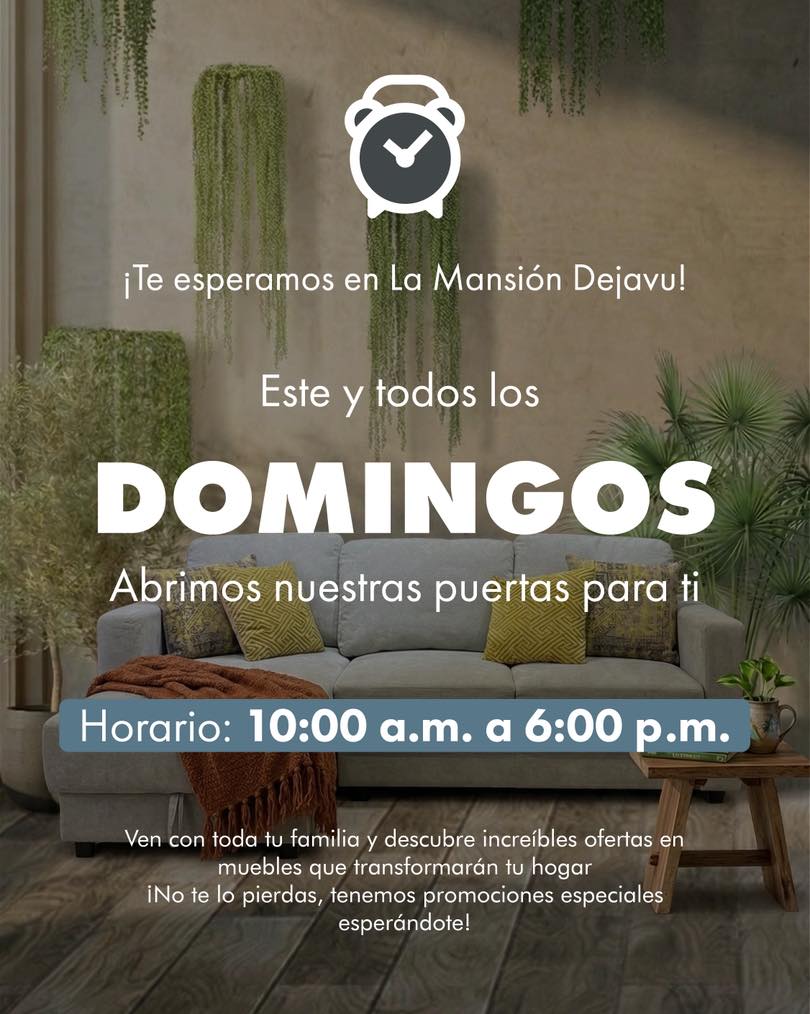 Este y todos los domingos te esperamos en la mansión Dejavu en un horario de 10:00 am a 6:00 pm😉
Ven y enamorate de oportunidades irresistibles 🥰🥰 disfruta de la calidad en muebles que mereces en la mansión Dejavu tenemos de todo para ti🤩
Todos los precios incluyen ITBMS
Pieza única / oferta validar hasta agotar la existencia
Visítanos en:📍entre la Av. Federico Boyd y Calle 50, Diagonal al Scotiabank, frente a la Fundación Gabriel Lewis Galindo.
Y CONTÁCTANOS a los 📞
Nicole 📲 +507 6948-4846
Edgardo 📲 +507 6944-6091
Anabel 📲 +507 6553-7970
Héctor 📲 +507 6833-1738
#muebles #mueblesconhistoria #panama #decoracion casas furniture decoration pty muebleriapanama mueblespanama