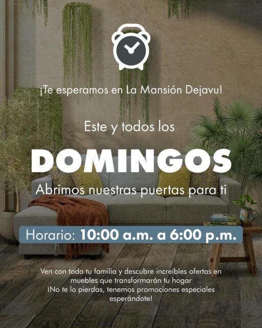 Te esperamos este y todos los Domingos en un horario de 10:00 am a 6:00 pm🤩

Ven y enamorate de oportunidades irresistibles 🥰🥰 disfruta de la calidad en muebles que mereces en la mansión Dejavu tenemos de todo para ti🤩

Todos los precios incluyen ITBMS
Pieza única / oferta validar hasta agotar la existencia

Visítanos en:📍entre la Av. Federico Boyd y Calle 50, Diagonal al Scotiabank, frente a la Fundación Gabriel Lewis Galindo.

Y CONTÁCTANOS a los 📞

Christopher 📲 +507 6948-4846
Edgardo 📲 +507 6944-6091
Anabel 📲 +507 6553-7970
Héctor 📲 +507 6833-1738

#muebles #mueblesconhistoria #panama #decoracion casas furniture decoration pty muebleriapanama mueblespanama
